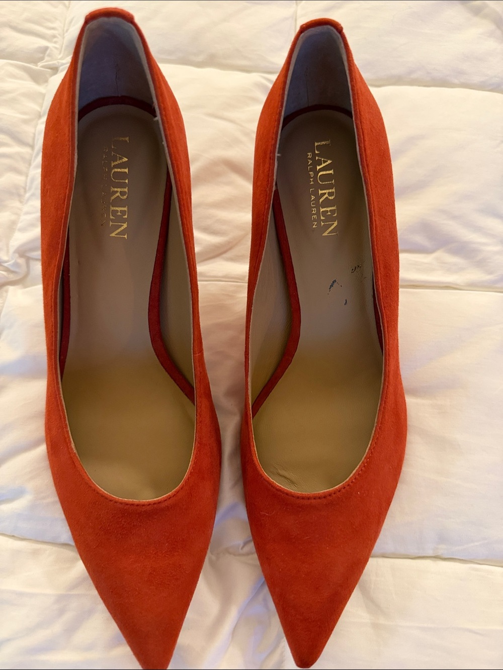 Ralph Lauren Red Suede Mid-Heel Pumps